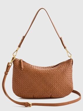 Quince Italian Handwoven Leather Mini Shoulder Bag NWOT in Cognac